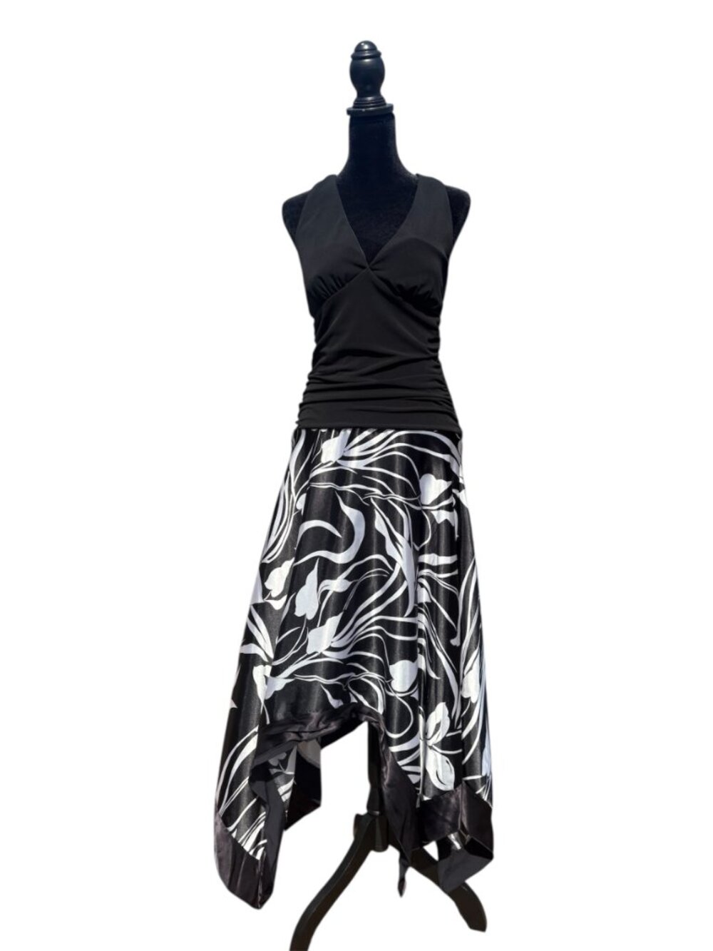 Y2K halter dress‎ sharkbite hem handkerchief bottom women's L floral pirnt
